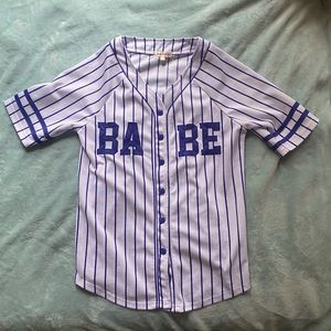 stella tweed blue button up babe baseball jersey shirt.